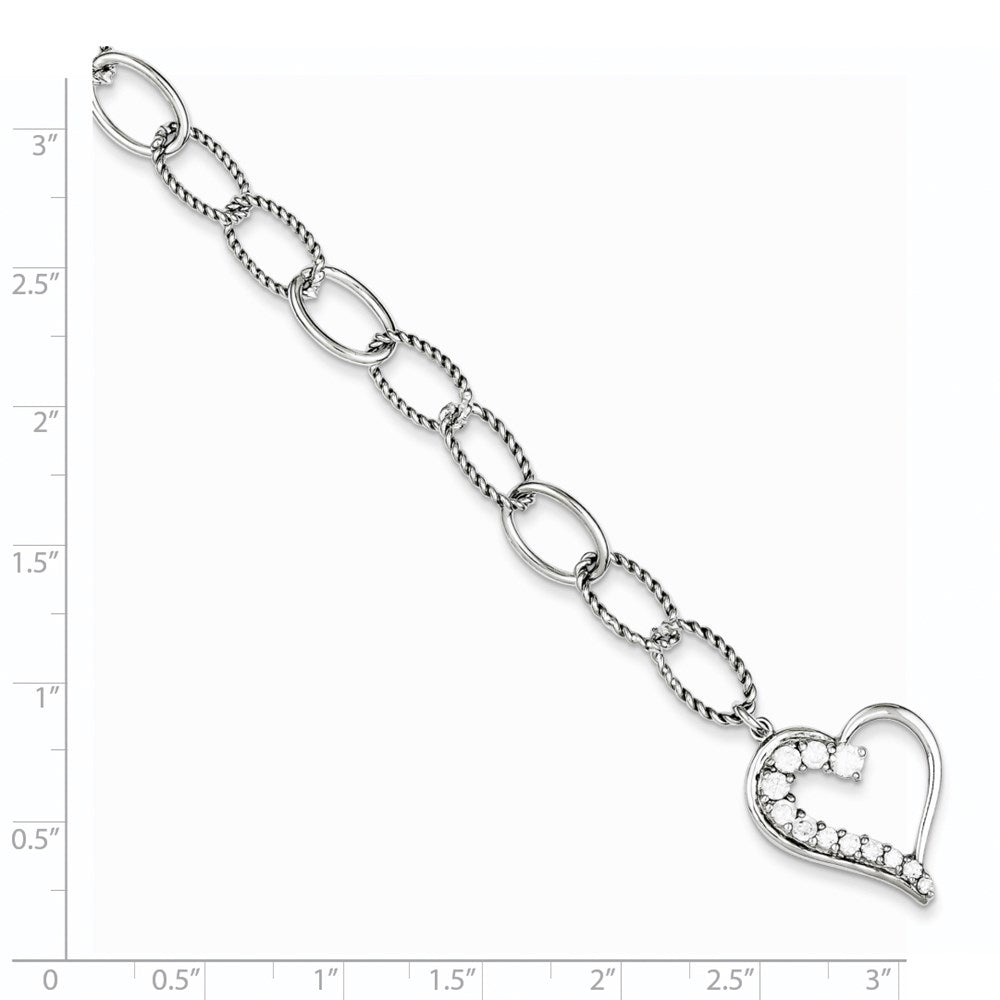 High-Quality Rhodium-Plated Sterling Silver Journey Heart CZ Dangle Bracelet - Stylish Design
