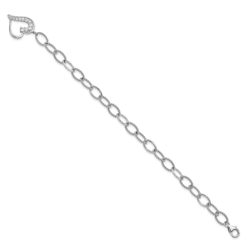 High-Quality Rhodium-Plated Sterling Silver Journey Heart CZ Dangle Bracelet - Stylish Design