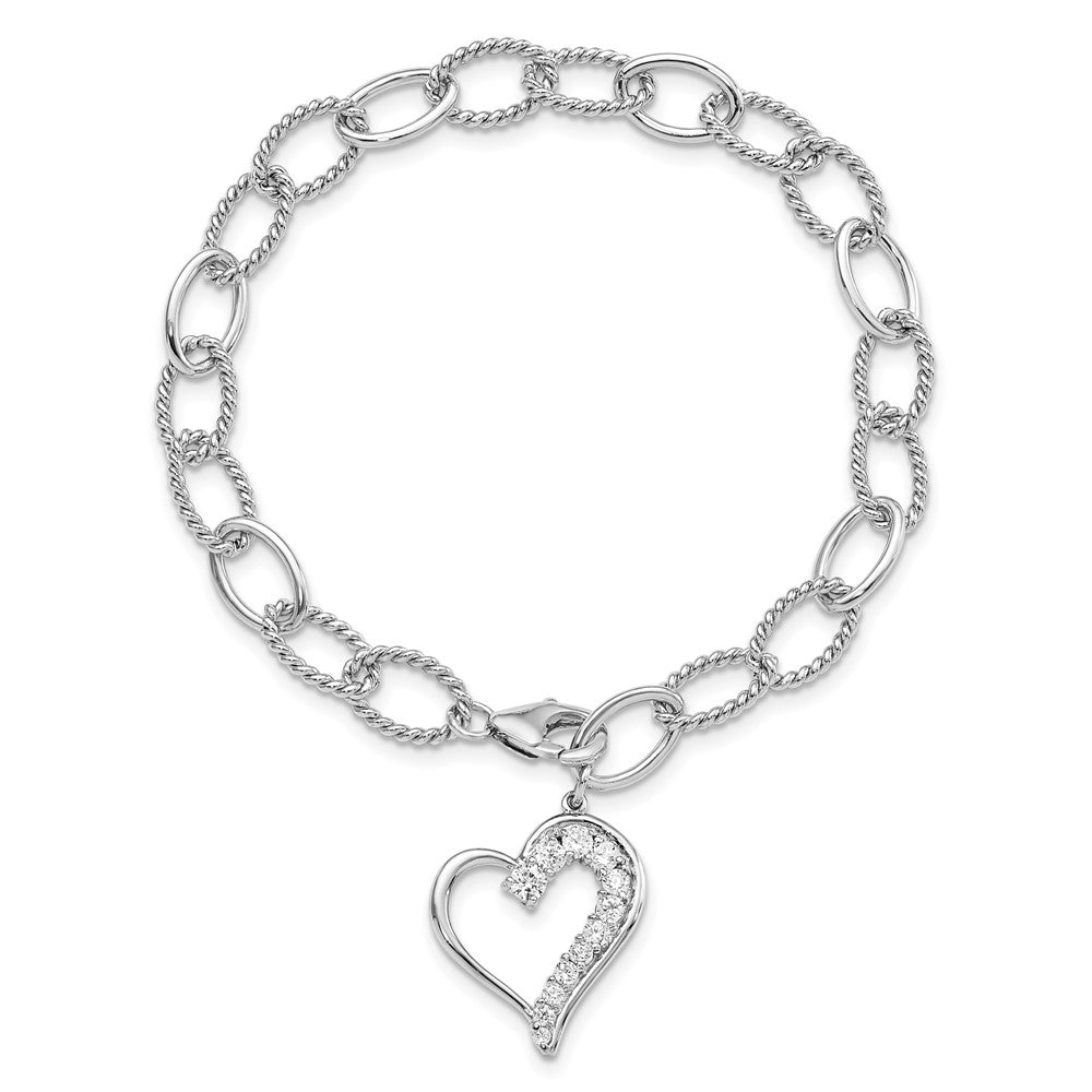 High-Quality Rhodium-Plated Sterling Silver Journey Heart CZ Dangle Bracelet - Stylish Design