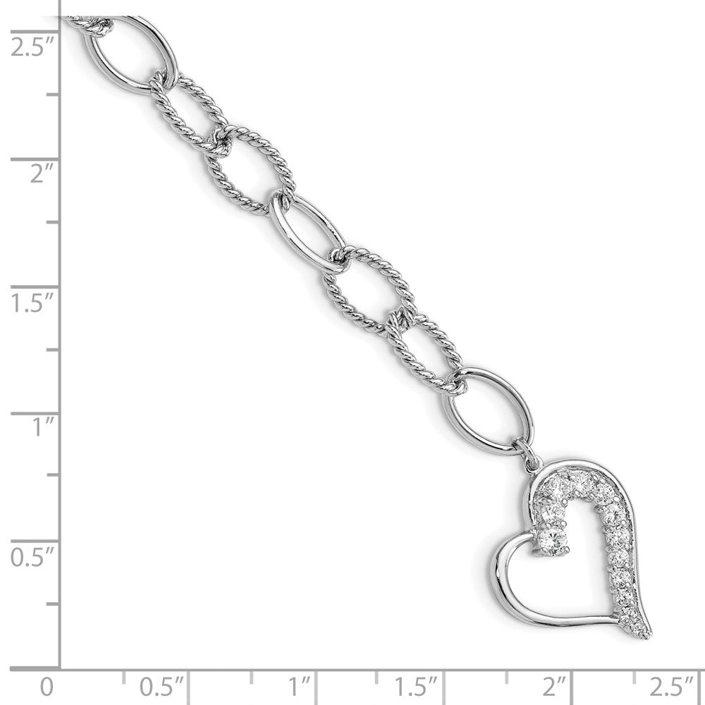High-Quality Rhodium-Plated Sterling Silver Journey Heart CZ Dangle Bracelet - Stylish Design