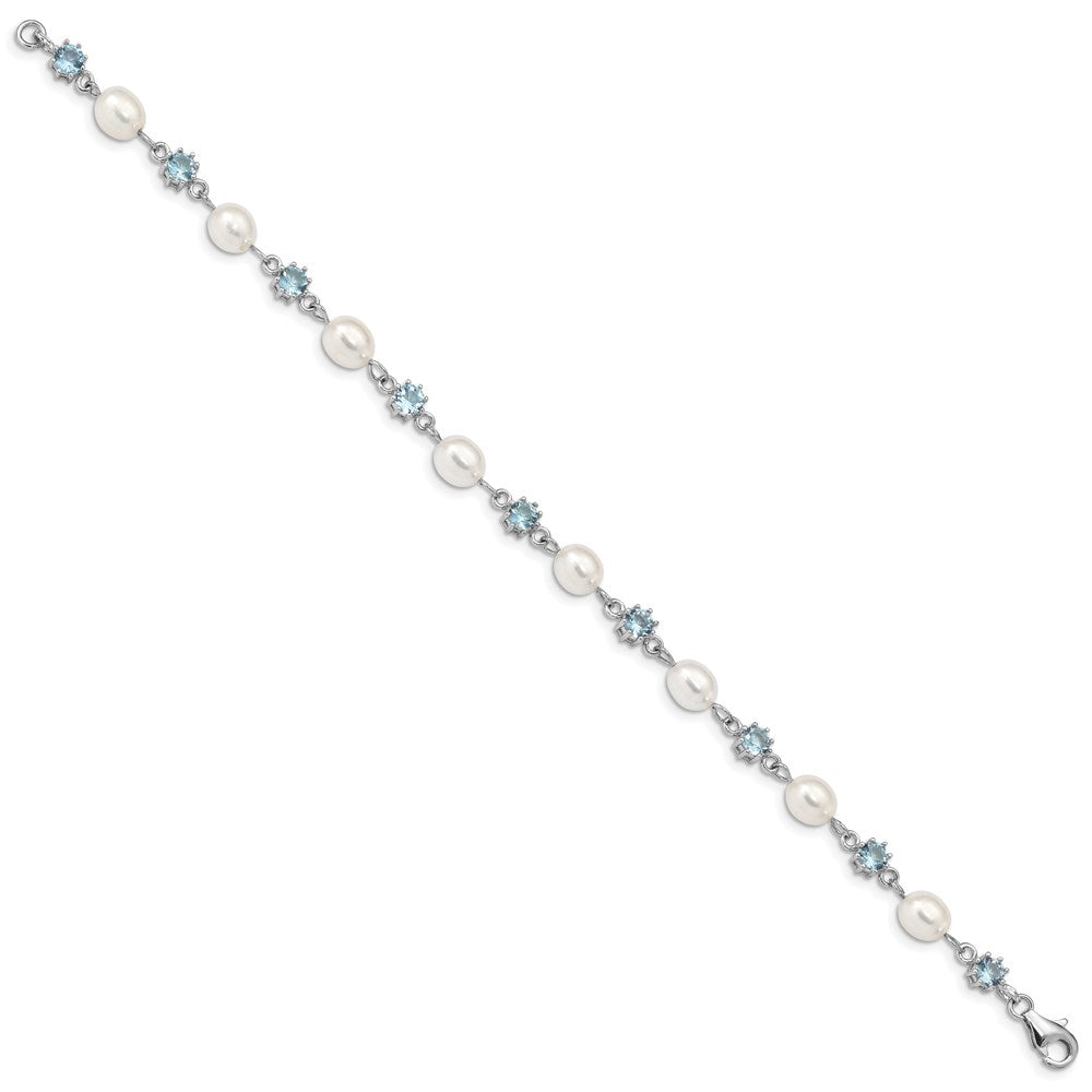 Buy Exclusive Rhodium-Plated Sterling Silver Bracelet with Blue CZ & Pearls