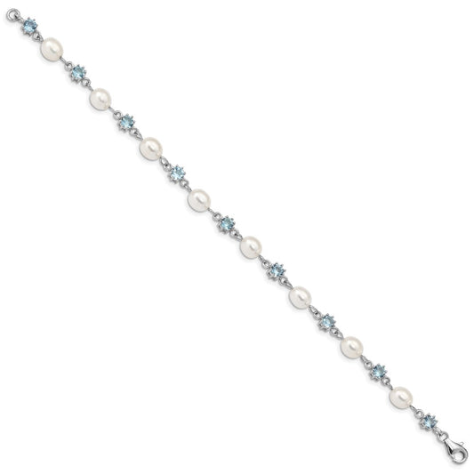 Buy Exclusive Rhodium-Plated Sterling Silver Bracelet with Blue CZ & Pearls