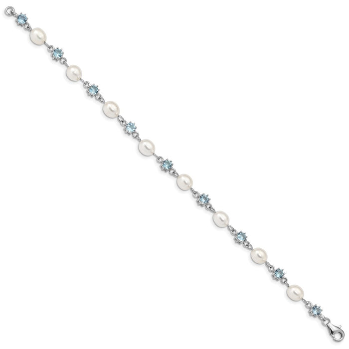 Buy Exclusive Rhodium-Plated Sterling Silver Bracelet with Blue CZ & Pearls-2