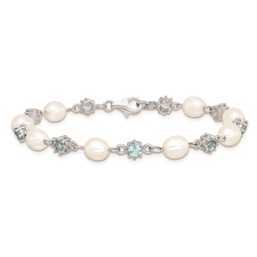 Buy Exclusive Rhodium-Plated Sterling Silver Bracelet with Blue CZ & Pearls