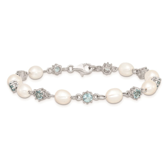 Buy Exclusive Rhodium-Plated Sterling Silver Bracelet with Blue CZ & Pearls-4