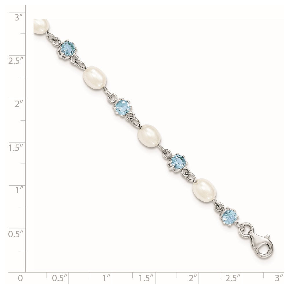 Buy Exclusive Rhodium-Plated Sterling Silver Bracelet with Blue CZ & Pearls