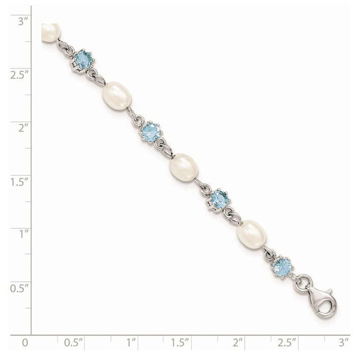 Buy Exclusive Rhodium-Plated Sterling Silver Bracelet with Blue CZ & Pearls-5