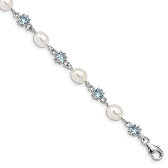 Buy Exclusive Rhodium-Plated Sterling Silver Bracelet with Blue CZ & Pearls