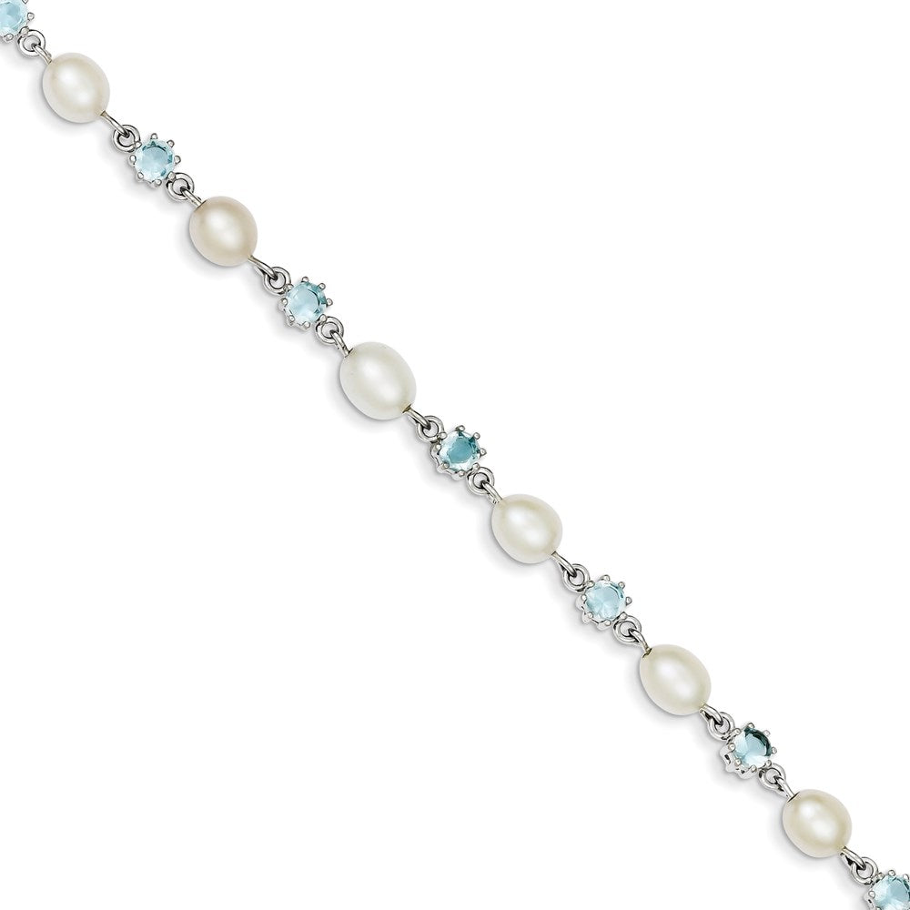 Buy Exclusive Rhodium-Plated Sterling Silver Bracelet with Blue CZ & Pearls