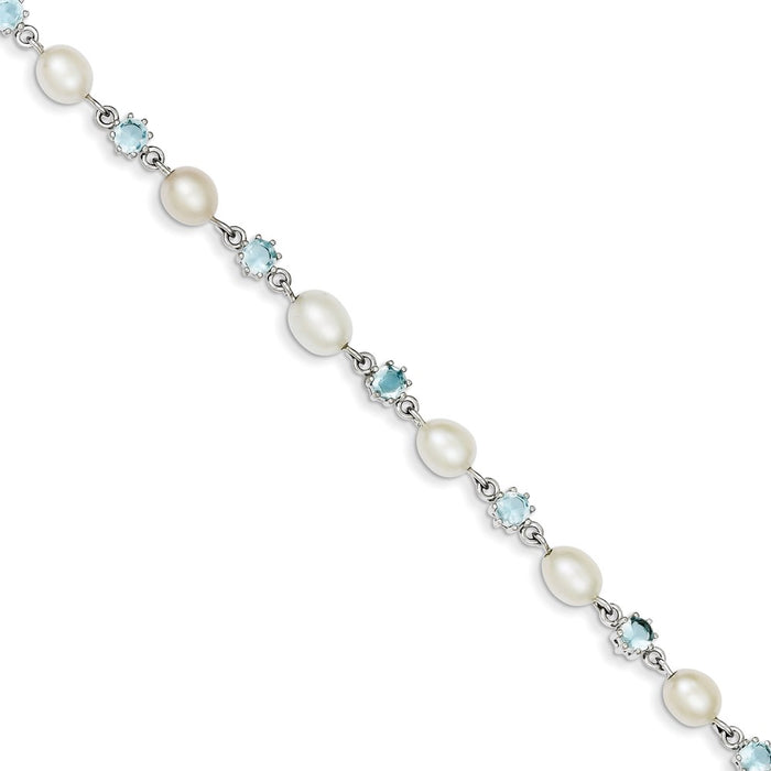 Buy Exclusive Rhodium-Plated Sterling Silver Bracelet with Blue CZ & Pearls-3