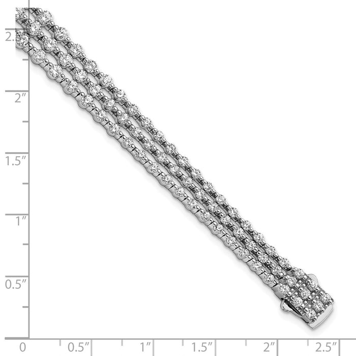Shop Stylish 8-Inch Rhodium-Plated Silver Triple Strand Bracelet with CZ Accents-3