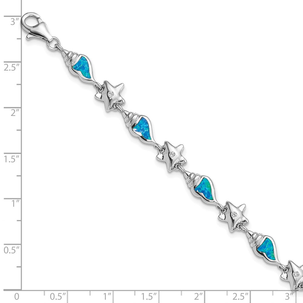High-Quality Rhodium-Plated Sterling Silver Starfish Bracelet - 7.25 Inches, Affordable CZ & Opal
