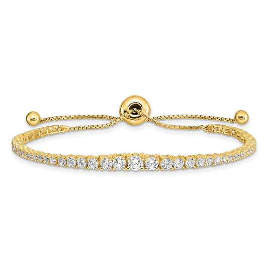 Exclusive Gold-Plated Sterling Shimmer Adjustable Bracelet - 5 to 9 Inches, Stylish CZ Stones