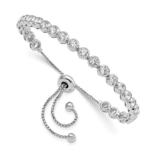 High-Quality Sterling Shimmer Adjustable Bracelet, 26 Stone CZ in Rhodium-Plated Silver - Stylish Value!