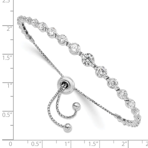 Rhodium-Plated Sterling Silver Adjustable Bracelet - 29 CZ Stones