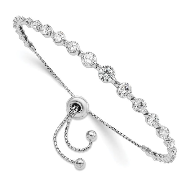 Rhodium-Plated Sterling Silver Adjustable Bracelet - 29 CZ Stones