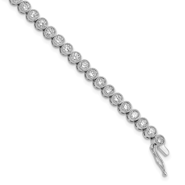 7-Inch Rhodium-Plated Sterling Silver Tennis Bracelet - 45 CZ Stones