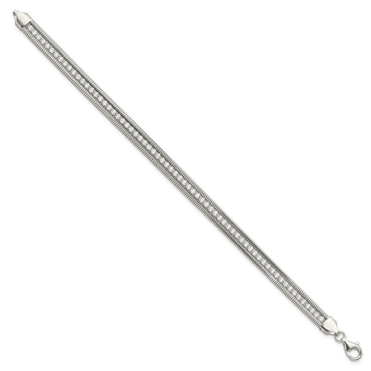 Buy Stylish Polished Sterling Silver Bracelet with Cubic Zirconia Accents