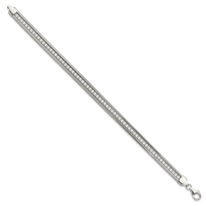 Buy Stylish Polished Sterling Silver Bracelet with Cubic Zirconia Accents-2