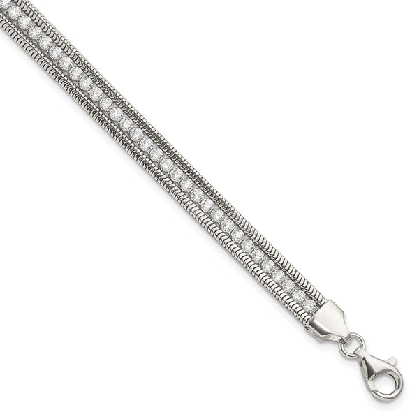 Polished Sterling Silver Bracelet with Cubic Zirconia Accents