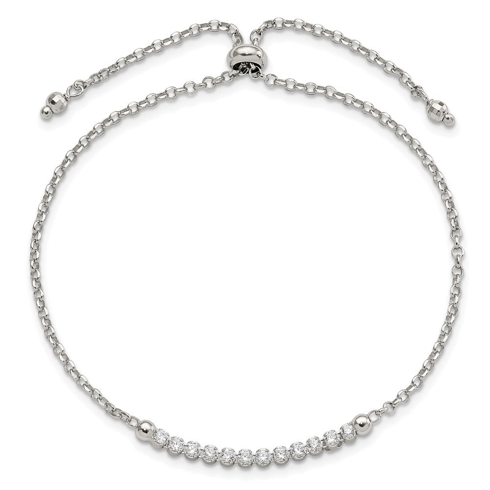 Buy Stylish Rhodium-Plated Sterling Silver Adjustable Bracelet with CZ Accents
