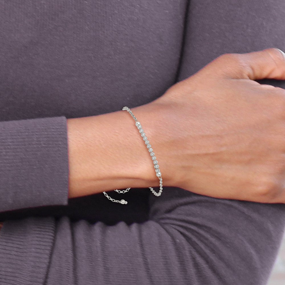 Buy Stylish Rhodium-Plated Sterling Silver Adjustable Bracelet with CZ Accents