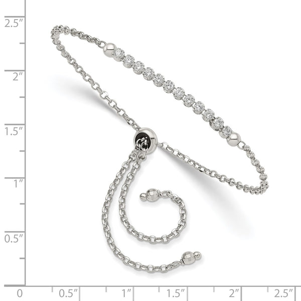 Rhodium-Plated Sterling Silver Adjustable Bracelet with CZ Accents - Style GR1-1008244
