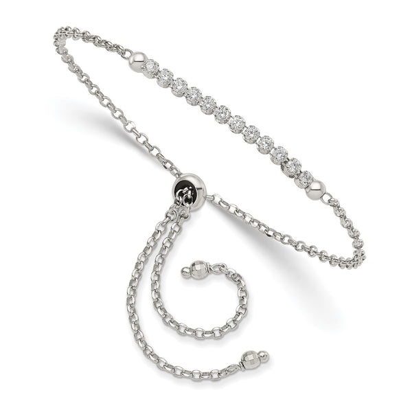 Rhodium-Plated Sterling Silver Adjustable Bracelet with CZ Accents - Style GR1-1008244