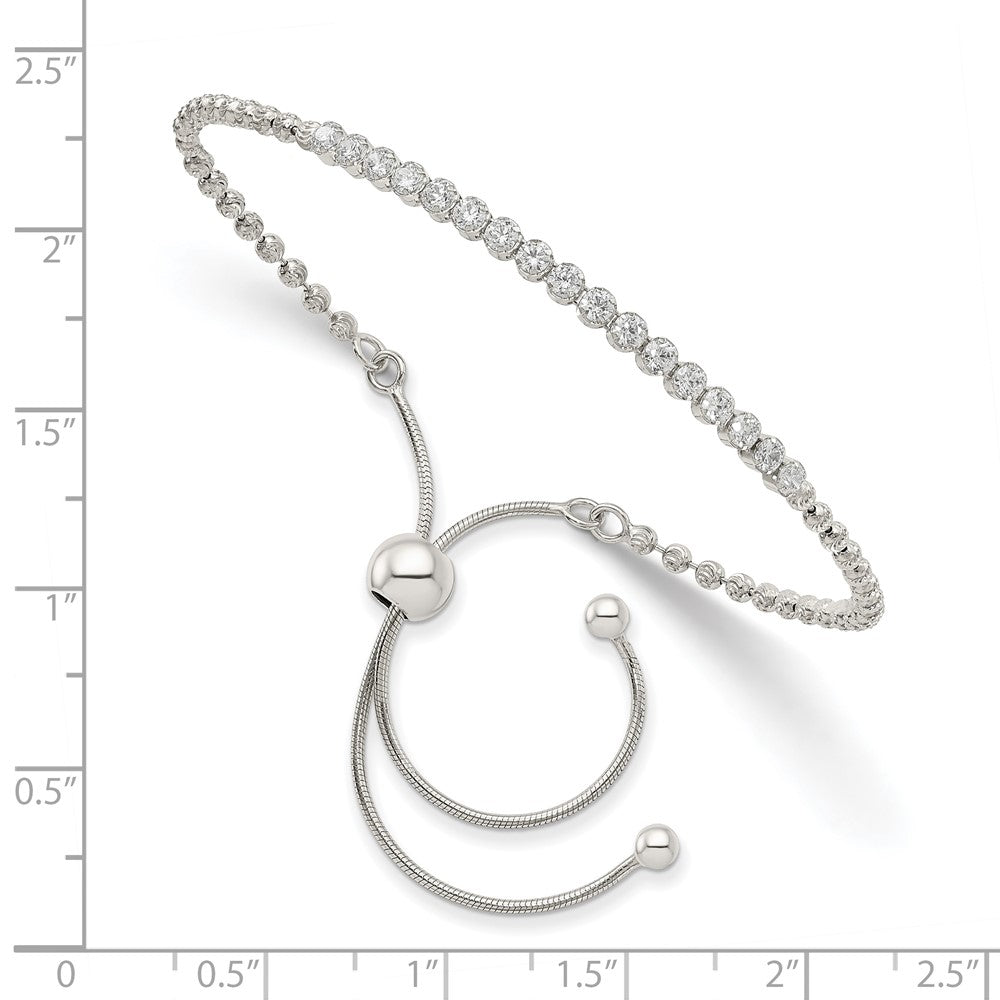 Buy Stylish Rhodium-Plated Sterling Silver Adjustable Bracelet with Diamond-Cut CZ