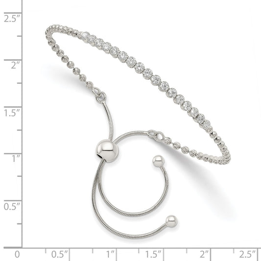 Buy Stylish Rhodium-Plated Sterling Silver Adjustable Bracelet with Diamond-Cut CZ