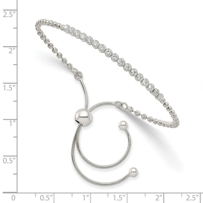 Buy Stylish Rhodium-Plated Sterling Silver Adjustable Bracelet with Diamond-Cut CZ-2