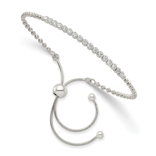 Buy Stylish Rhodium-Plated Sterling Silver Adjustable Bracelet with Diamond-Cut CZ