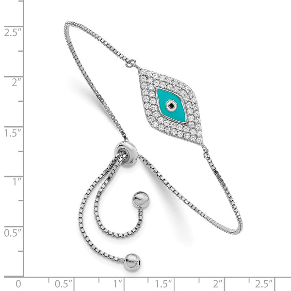 Adjustable Sterling Silver Bracelet with CZ & Blue Enamel Eye
