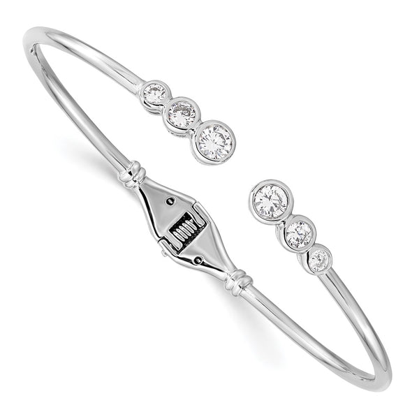 Rhodium-Plated Sterling Silver CZ Hinged Bangle Cuff Bracelet