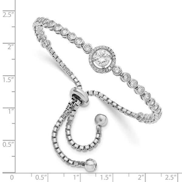 Rhodium-Plated Adjustable CZ Bracelet in Sterling Silver