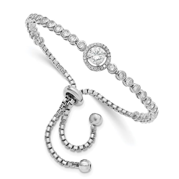 Rhodium-Plated Adjustable CZ Bracelet in Sterling Silver
