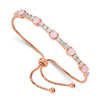 Buy Stylish Adjustable Sterling Silver Bracelet with Rose-Tone Opal & CZ