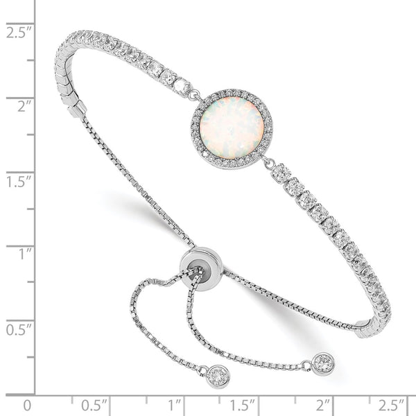 Adjustable Sterling Silver Bracelet with Opal & CZ