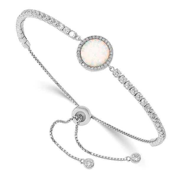 Adjustable Sterling Silver Bracelet with Opal & CZ