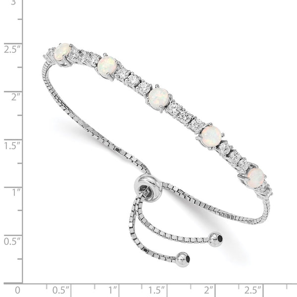 Adjustable Sterling Silver Bracelet - Rhodium Plated, Opal CZ