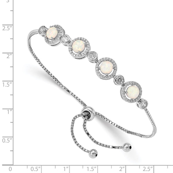 Adjustable Sterling Silver Bracelet with RH-Plated Opal & CZ