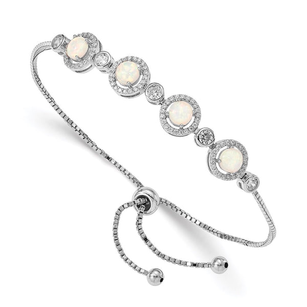 Adjustable Sterling Silver Bracelet with RH-Plated Opal & CZ