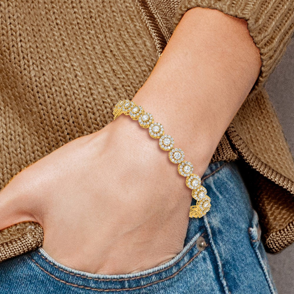 Shop Exclusive Adjustable Sterling Silver Bracelet with Gold-tone CZ Halo