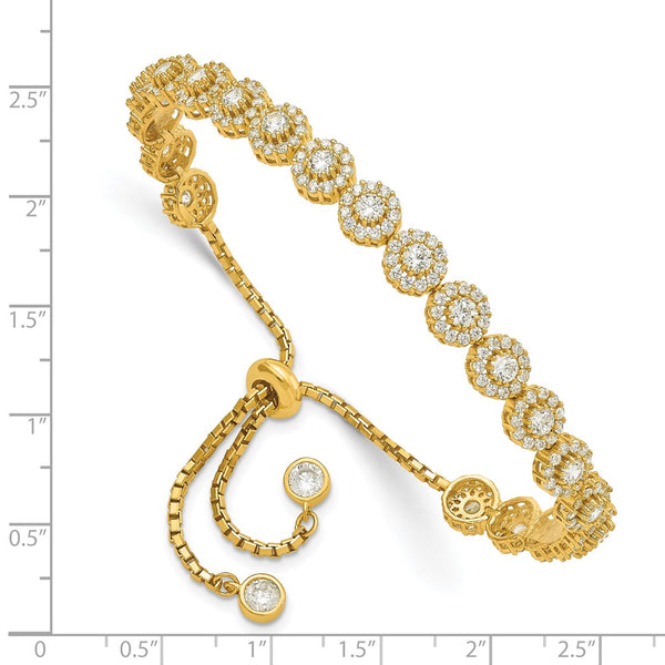 Adjustable Sterling Silver Bracelet with Gold-tone CZ Halo