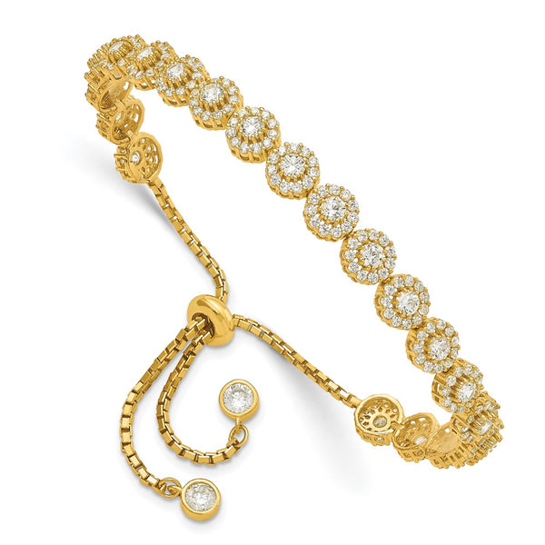 Adjustable Sterling Silver Bracelet with Gold-tone CZ Halo