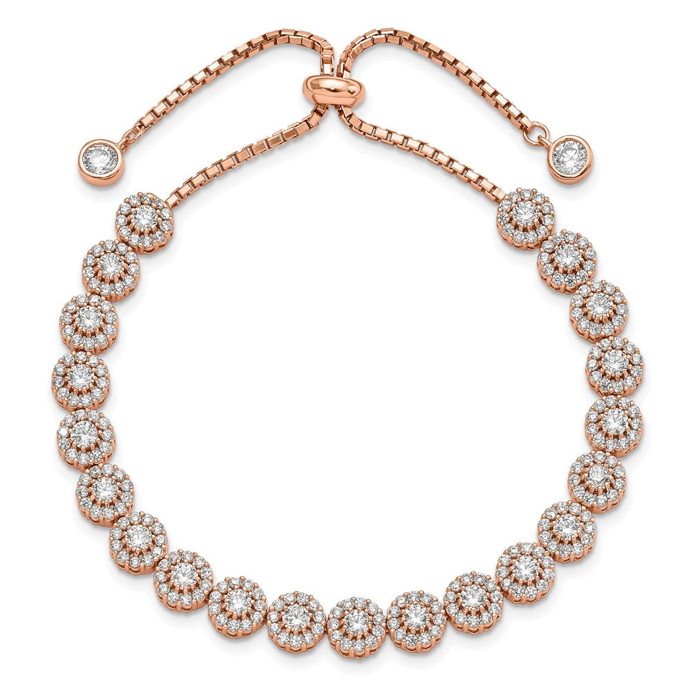 High-Quality Adjustable Sterling Silver Rose Gold-Tone CZ Halo Bracelet - Stylish Value