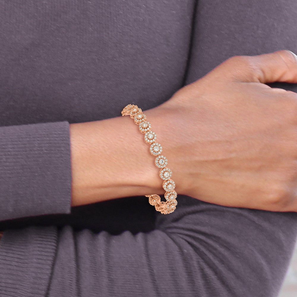 High-Quality Adjustable Sterling Silver Rose Gold-Tone CZ Halo Bracelet - Stylish Value