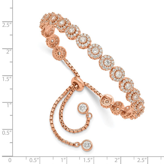 High-Quality Adjustable Sterling Silver Rose Gold-Tone CZ Halo Bracelet - Stylish Value