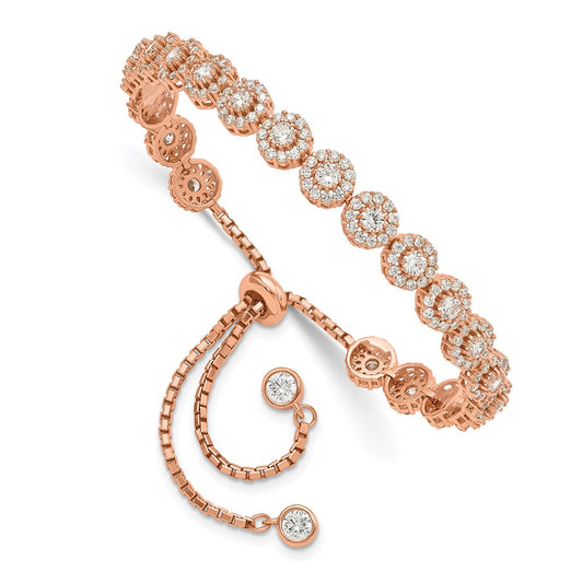 High-Quality Adjustable Sterling Silver Rose Gold-Tone CZ Halo Bracelet - Stylish Value
