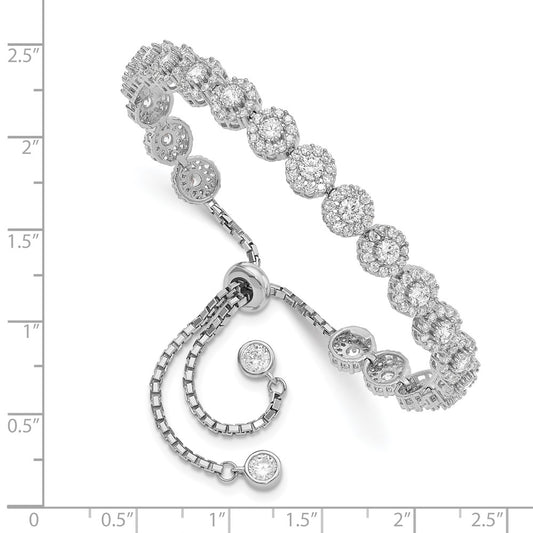 Shop Stylish Rhodium-Plated Sterling Silver Adjustable Bracelet with CZ Halo Design